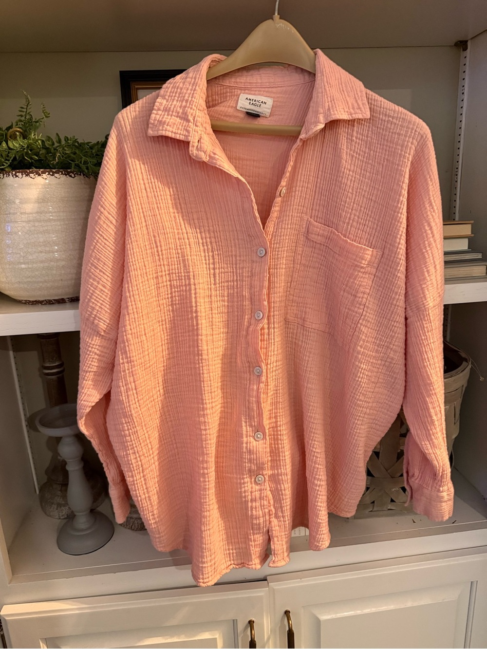 American Eagle Lightweight Gauze Shirt - Soft Peach